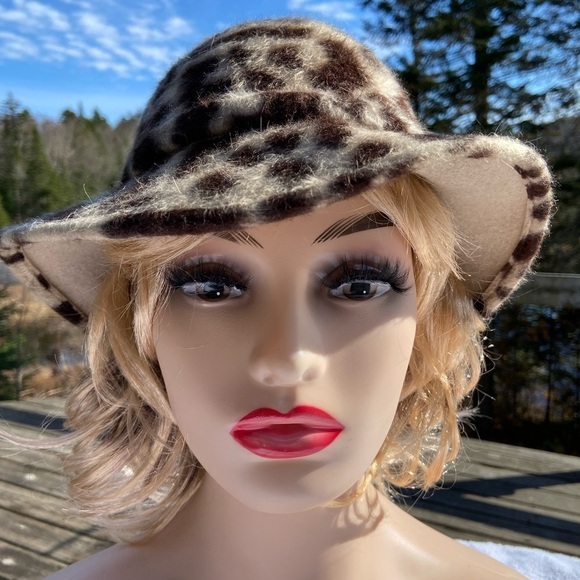 Vintage 1950’s Faux Fur Felt Georgette Leopard Print Hat One Size - Picture 5 of 11